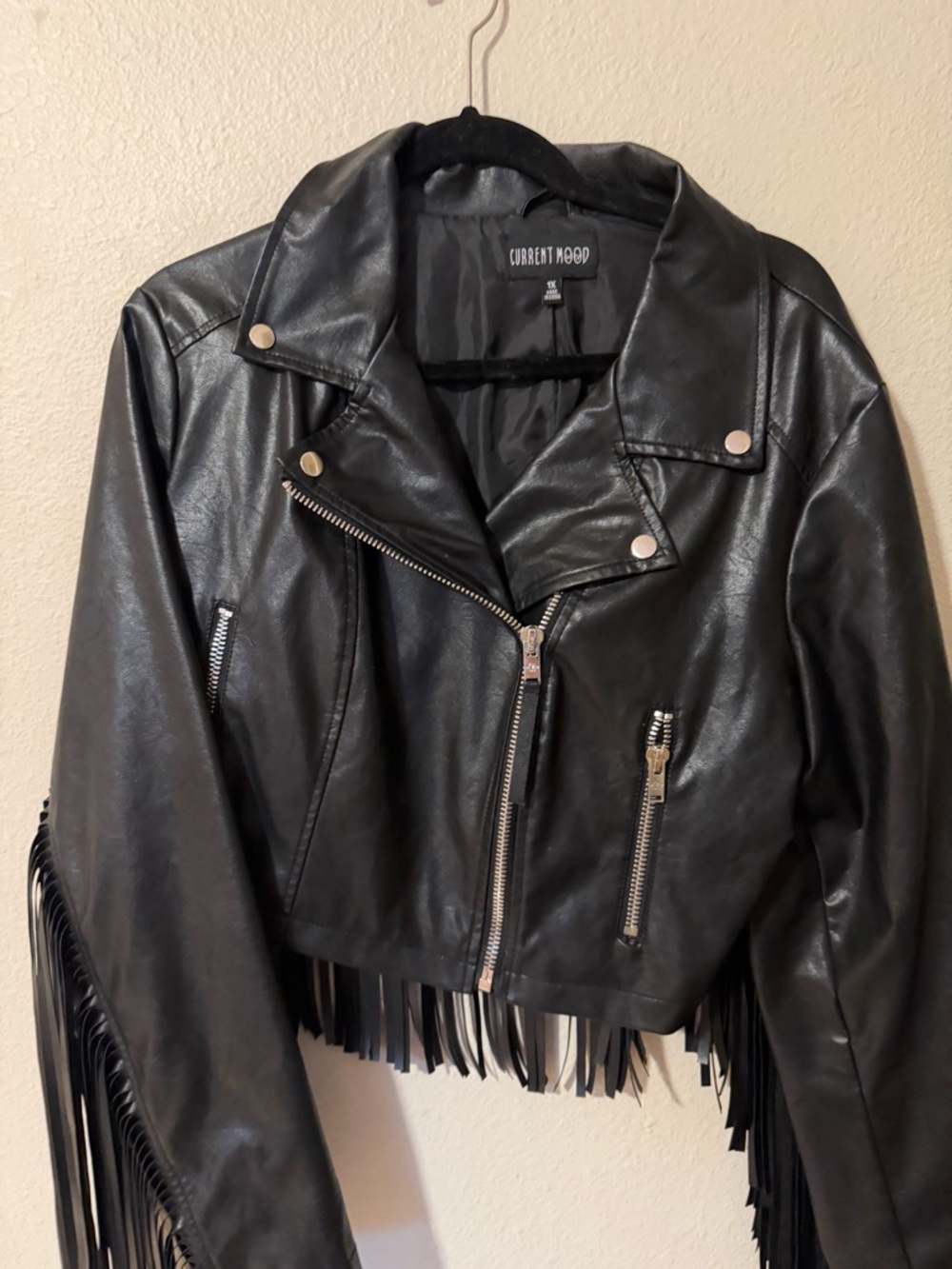 Current Mood Black Faux Leather Fringe Moto Jacket - Picture 2 of 7